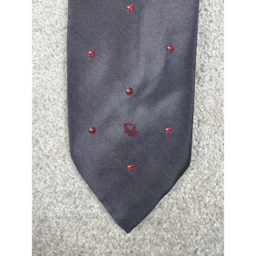 Christian Dior Tie Navy Blue Silk‎ Polyester D Pin Dot Pattern Men's Necktie